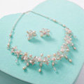 Luxury Fashion Wedding Jewelry Sets Pearl Flower by hand Crystal Bead Earrings & Bridal Necklace