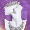 Luxury Silver plate Butterfly Wedding Bridal Clear Crystal Necklace Earrings Tiara Sets
