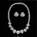 Luxury Wedding Banquet Jewelry Sets Diamond Flower Stud Earrings & Bridal AAA Zircon Statement Necklace