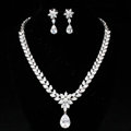 Luxury Wedding Banquet Jewelry Sets Diamond Flower Water-drop Earrings & Bridal Zircon Statement Necklace