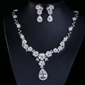 Luxury Wedding Banquet Jewelry Sets Diamond Water-drop Flower Earrings & Bridal Zircon Statement Necklace