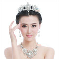 Luxury Wedding Banquet Jewelry Sets for Bridal Crystal Flower Big Tiara & Earrings & Necklace