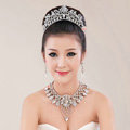 Luxury Wedding Bridal Accessories Flower Crystal Princess Tiara Necklace Earrings Sets