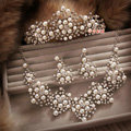 Luxury Wedding Bridal Accessories Pearl Crystal Flower Tiara Necklace Earrings Sets