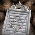 Luxury Wedding Bridal Jewelry Classic Flower Pearl Crystal Tiara Necklace Earrings Sets