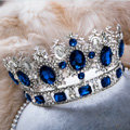 Luxury Wedding Jewelry Crystal Blue Large Ring Tiaras Bridal Rhinestone Crown Hair Accessories