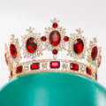 Luxury Wedding Jewelry Crystal Red Large Ring Tiaras Bridal Rhinestone Crown Hair Accessories
