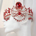 Luxury Wedding Jewelry Flower Red Crystal Large Tassel Tiaras Bridal Rhinestone Crown Hair Accessories