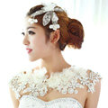 Luxury Wedding Jewelry Pearl Crystal Lace Flower Bridal Necklace Shoulder Accessories