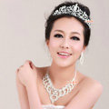Luxury Wedding Jewelry Set for Bridal Crystal Hollow Flower Tiara & Earrings & Necklace Sets