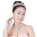 Luxury Wedding Jewelry Sets Crystal Hollow Flower Tiara & Earrings & Bridal Multilayer Pearl Necklace