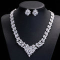 Luxury Wedding Jewelry Sets Including 1 Pair Flower Stud Earrings & Bridal Zircon Statement Necklace