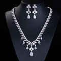 Luxury Wedding Jewelry Sets Water-drop Stud Earrings & Bridal Diamond Zircon Statement Necklace