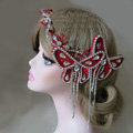 New Unique Crystal Tassel Hairwear Bridal Red Lace Butterfly Hair Headband Wedding Hair Accessories