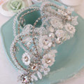 New Unique Crystal beads Hairwear Bridal Pearl Lace Flower Hair Headband Wedding Hair Accessories