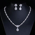 Simple Banquet Wedding Jewelry Sets Flower Water-drop Diamond Earrings & Bridal Zircon Necklace