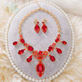 Simple Retro Wedding Jewelry Sets Red Crystal Earrings & Bridal Statement Necklace