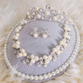 Simple Wedding Jewelry Sets Pearl Flower Crystal Tiara & Earrings & Bridal Rhinestone Necklace