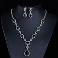 Top quality Banquet Wedding Jewelry Sets Water-drop Green Diamond Earrings & Bridal Zircon Necklace