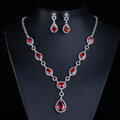 Top quality Banquet Wedding Jewelry Sets Water-drop Red Diamond Earrings & Bridal Zircon Necklace
