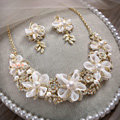 Elegant Bridal Wedding Lace Flower Alloy Rhinestone Pearl Crystal Necklace Earrings Jewellery Sets