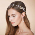 Elegant Bridal Wedding Rhinestone Alloy Pearl Lily Crystal Bride Headband Hair Hoop Accessories