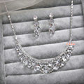 Elegant Bride Wedding Alloy Square Clear Rhinestone Crystal Necklace Earrings Set Bridal Party Gift