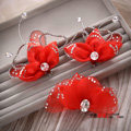 Elegant Wedding Hair Clip Jewelry By hand Crystal Red Tulle Flower Bridal Hair Pin Accessories
