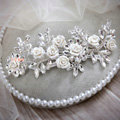 Elegant Wedding Headdress Porcelain Flower Crystal Rhinestone Bridal Headband Hair Accessories