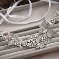 Elegant Wedding Headdress Rhinestone Crystal Pearl Butterfly Bridal Headband Ribbon Hair Accessories