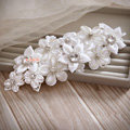 Elegant Wedding Headdress White Rhinestone By hand Lace Flower Bridal Headband Hair Accessories
