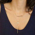 European Fashion Women Multi layers Triangle Bar Crystal Bead Gold-plated Necklace Clavicle Chain