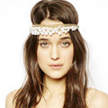 Exaggeration Fashion Woman Alloy Chain Multilayer Pearl Tassel Elastic Headband Hair Accessories