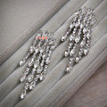 Fashion Banquet Wedding Jewelry Eardrop Rhinestone Crystal Bridal Tassel Earrings Silver Plated