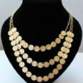 Fashion Personality Women Golden Gold-plated Multilayer Matte Texture Metal Sequins Necklace Clavicle Chain