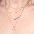 Fashion Personality Women Multi layer Metal Cross Crystal Beads Gold-plated Necklace Clavicle Chain