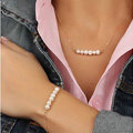 Fashion Personality Women Short Gold plated Bead Pearl Necklace Bracelet Set