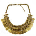 Fashion Retro Short Women Bronze Gold-plated Carved Metal Coins Tassel Bib Necklace Clavicle Chain