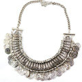 Fashion Retro Short Women Silver Gold-plated Carved Metal Coins Tassel Bib Necklace Clavicle Chain