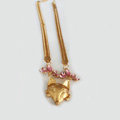 Fashion Retro Women Gold-plated Pink Diamond Metal Texture Fox head Short Necklace Clavicle Chain