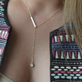 Fashion Simple Retro Women Sheet Metal Gold-plated Crystal Tassel Necklace Clavicle Chain Jewelry