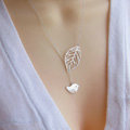 Fashion Simple Women Gold-plated Silver Metal Hollow Leaves Bird Necklace Clavicle Chain
