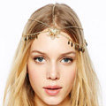 Fashion Woman Gems Crystal Hollow Flower Tassel Alloy Arrow Chain Gold Plated Headband Hair Accessories