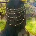 Fashion Woman Golden Alloy Pearl Copper Beads Multilayer Tassel Chain Headband Hair Comb Accessories