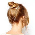 Fashion Woman Leaves Gemstones Crystal Alloy Tassel Chain Gold Plated Headband Hair Comb Accessories