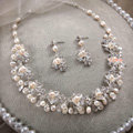 High-end Wedding Jewellery Flower Crystal Bead Rhinestone Freshwater Pearl Bridal Necklace Earrings Sets