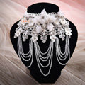 Hot Sell Shining Rhinestones Lace Flower Tassel Shoulder Deco Necklace Wedding Bridal Jewelry