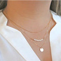 Hot sale Fashion Women Multi layer Bead Pearl Metal Sequins Gold-plated Necklace Clavicle Chain
