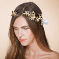 Luxury Retro Bridal Wedding Rhinestone Alloy Pearl Olive leaf Crystal Bride Headband Gold Plated