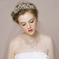 Luxury Vintage Wedding Bridal Jewelry Pearl Rhinestone Crystal Bead Tiaras Necklace Earrings Set